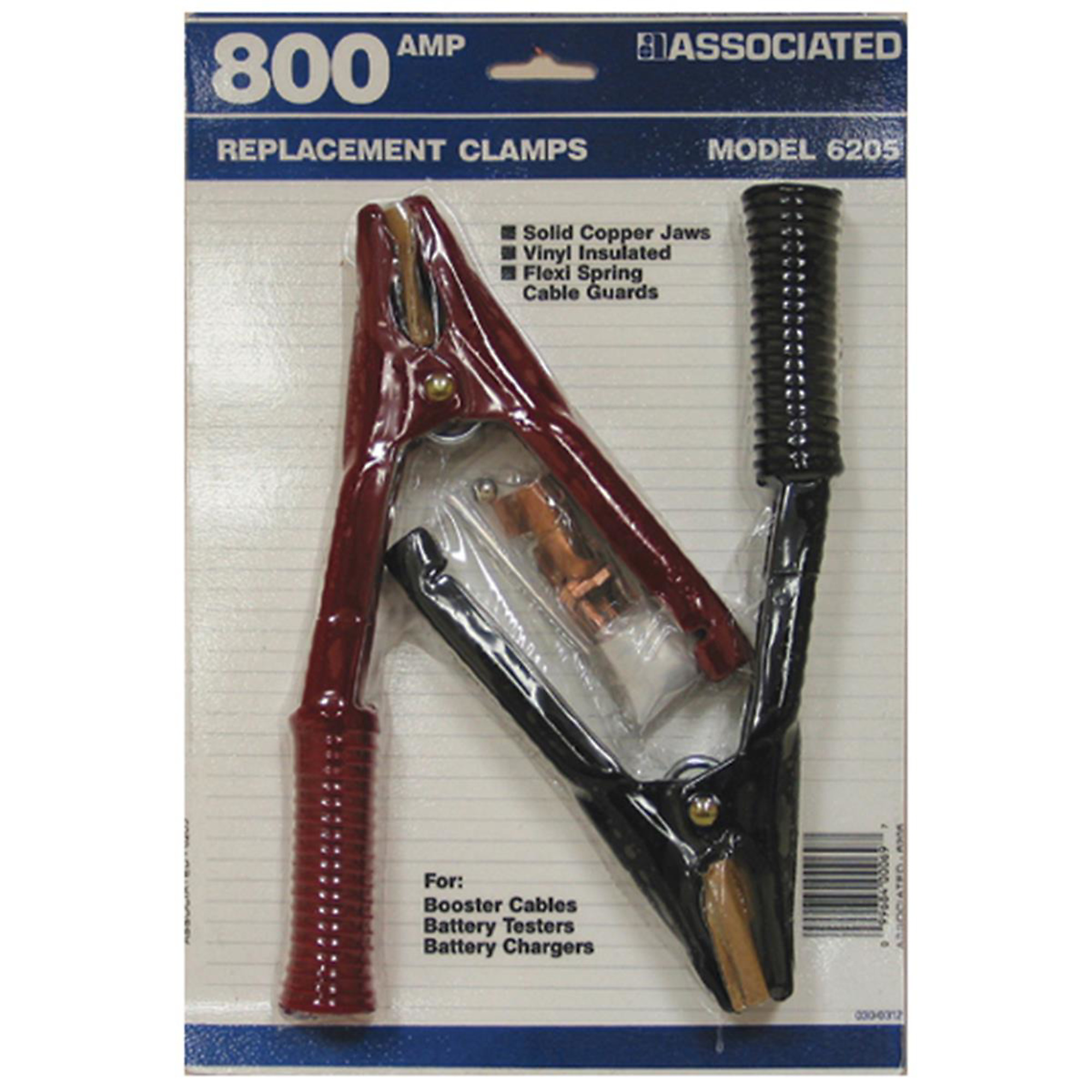 Associated Heavy-Duty Booster Cable Clamp Kit — 800 Amps, Heavy Gauge Copper, Bonded Plastisol Vinyl Insulation, Model# ASO6205